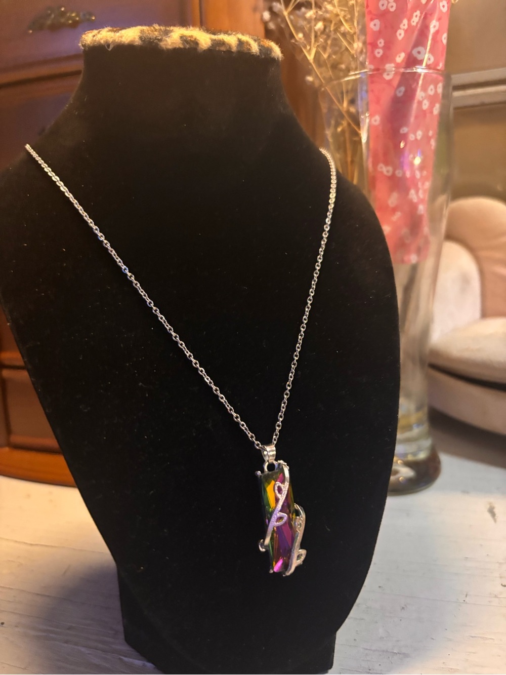 Silver-tone Multicolor Pendant Necklace - Women Jewelry